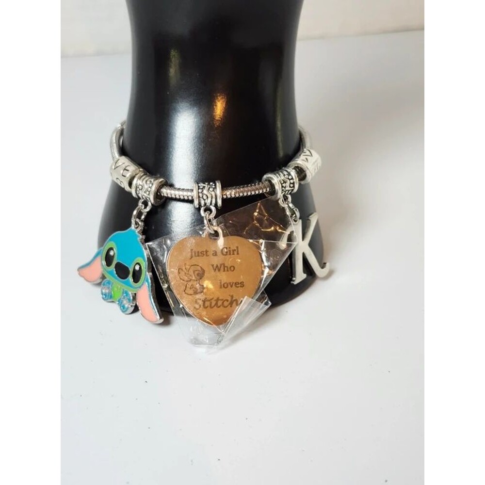 Initial K bracelet silver tone with charms